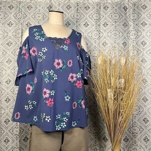 LANE Bryant  Floral Cold Shoulder Blouse Top size 18
